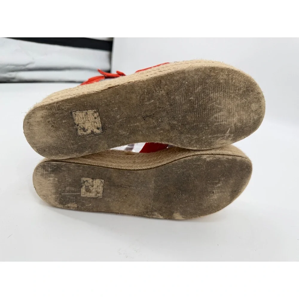 Red Espadrille Platform Sandals Ankle Strap Crisscross Faux Suede Size 7